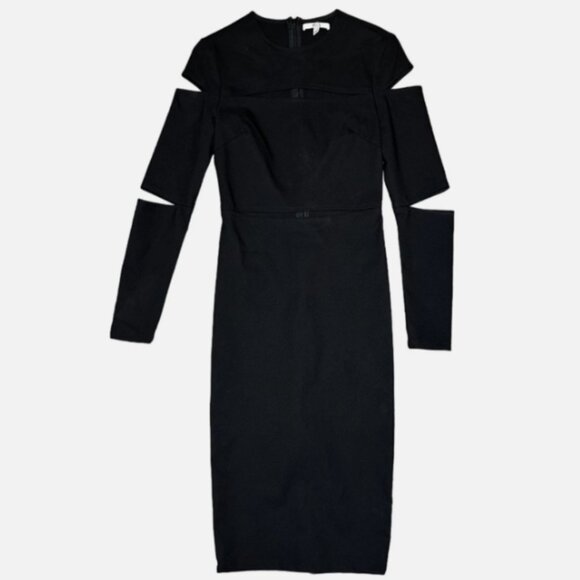 Asilio The Slasher Cutout Crew Neck Long Sleeve Midi Dress in Black size L/8 New - Picture 3 of 16